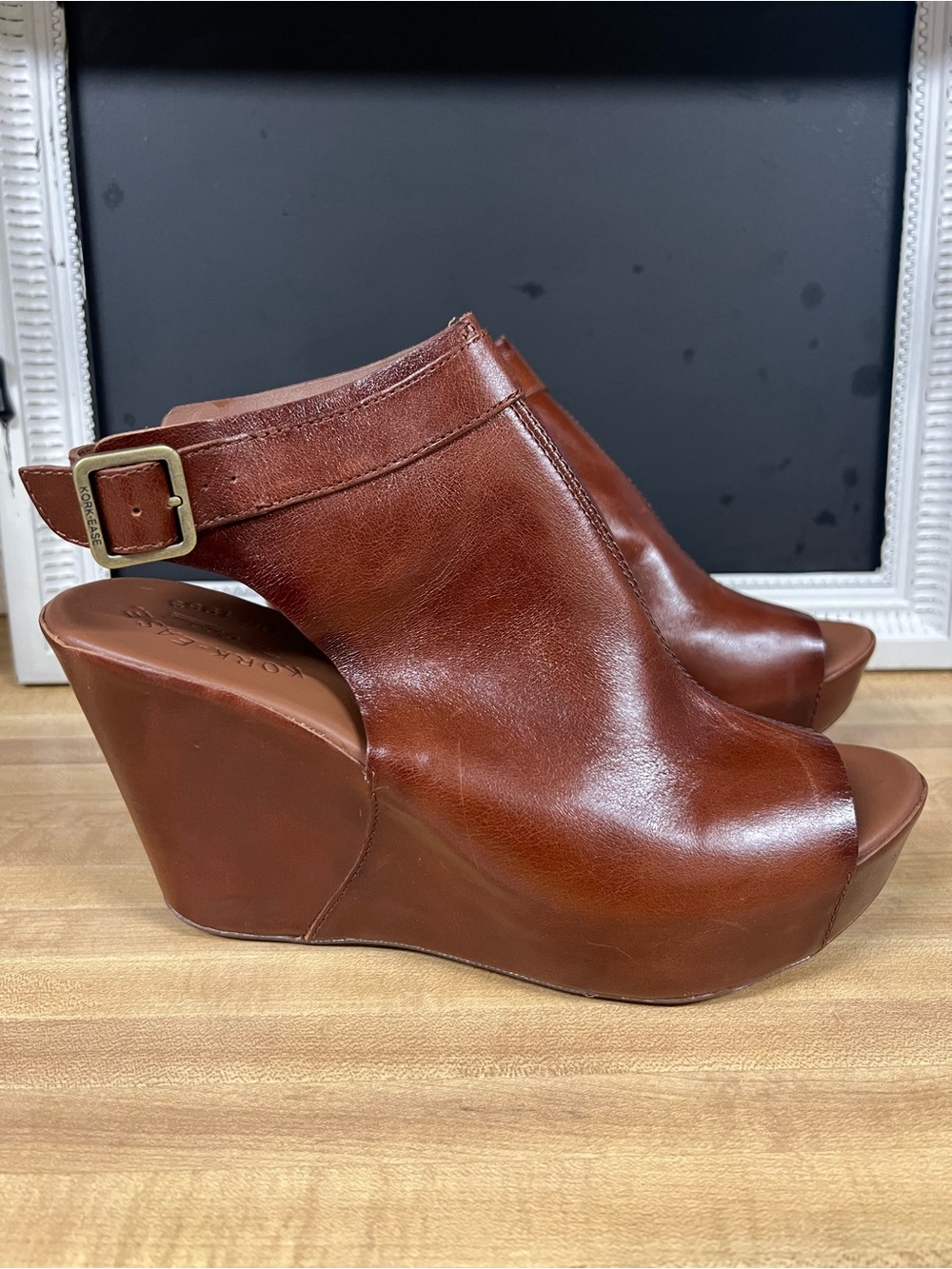 Kork-Ease Brown Leather Platform Wedge sandal - Picture 2 of 8